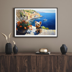 【地中海の海沿いの町 - ヨークシャーテリア犬 No.1】A2アートポスター 犬の絵 犬の絵画 犬のイラスト 8枚目の画像