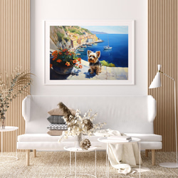 【地中海の海沿いの町 - ヨークシャーテリア犬 No.1】A2アートポスター 犬の絵 犬の絵画 犬のイラスト 7枚目の画像