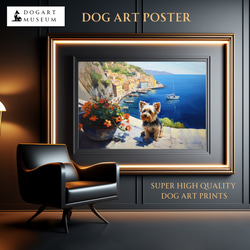 【地中海の海沿いの町 - ヨークシャーテリア犬 No.1】A2アートポスター 犬の絵 犬の絵画 犬のイラスト 1枚目の画像
