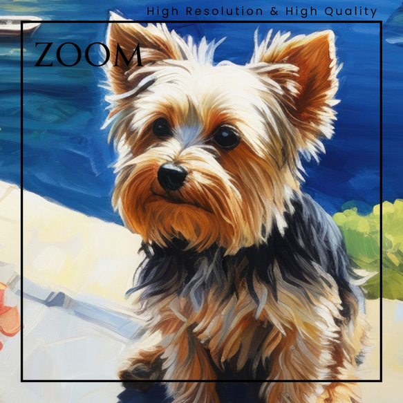 【地中海の海沿いの町 - ヨークシャーテリア犬 No.1】A2アートポスター 犬の絵 犬の絵画 犬のイラスト 3枚目の画像