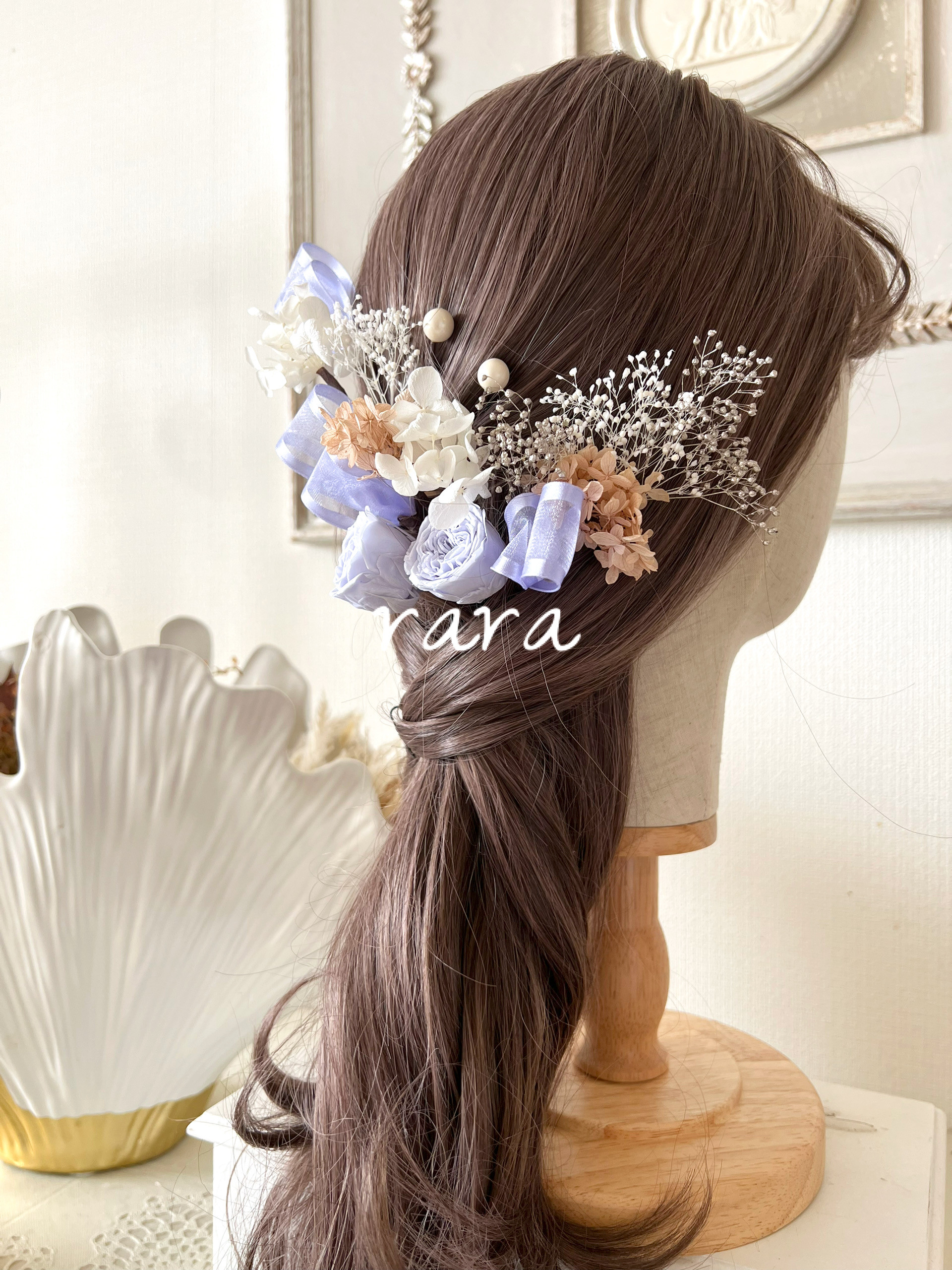 プリザーブドフラワーロイヤルブルーローズリボン＊ヘッドドレス