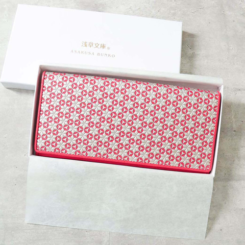 浅草文庫 かぶせ長財布 いろどりレッド 牛革/文庫革 スリム 浅草文庫 かぶせ長財布 いろどりレッド 牛革/文庫革 スリム