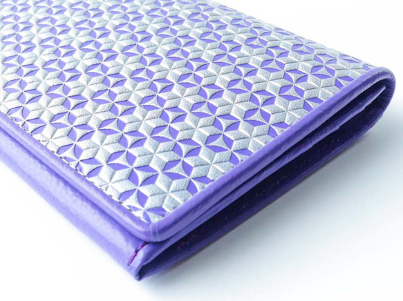 浅草文庫　かぶせ長財布　いろどりパープル　牛革/文庫革　スリム　【470609】 