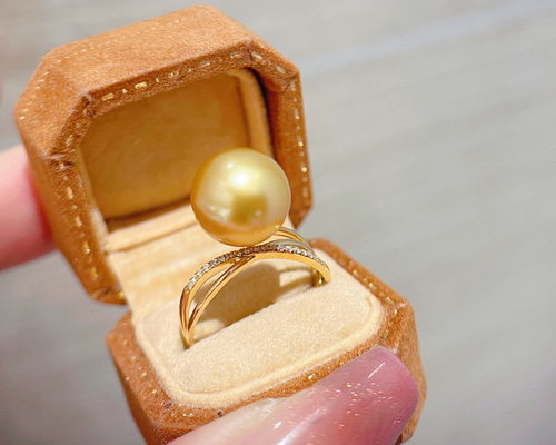 本真珠南洋白蝶真珠　濃金系「鳥と枝」s925リングY824 本真珠南洋白蝶真珠 濃金系「鳥と枝」s925リングY824