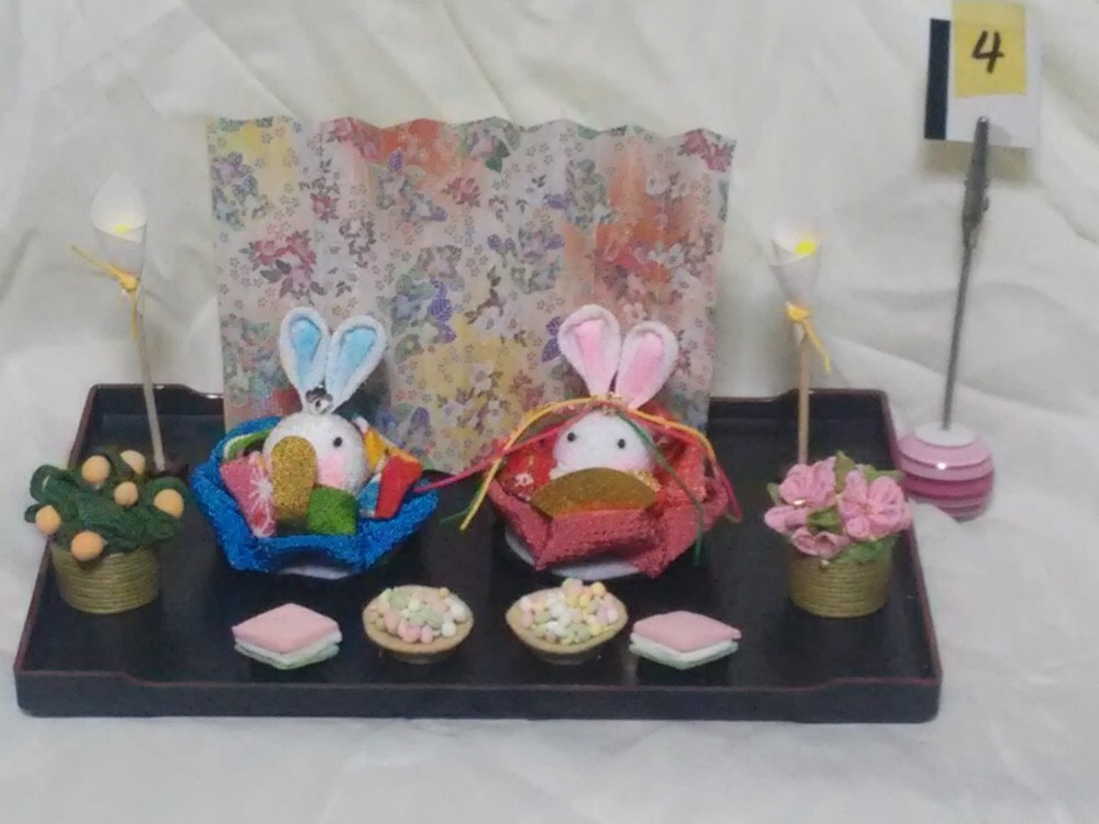 お値下げ❗️豆雛セット　うさぎのお雛様セット（4）初節句　桃の節句　ちりめんつまみ細工 4,233円