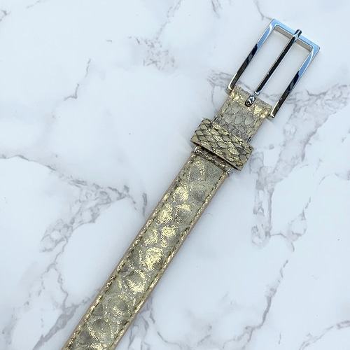 日本製 上質 20mm巾 ダイヤモンド パイソン ゴールド蛇革 ベルト