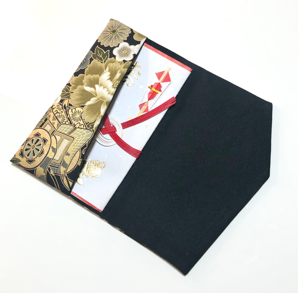 慶弔両用袱紗◆優美な鶴と金扇　ゴールド 2枚目の画像