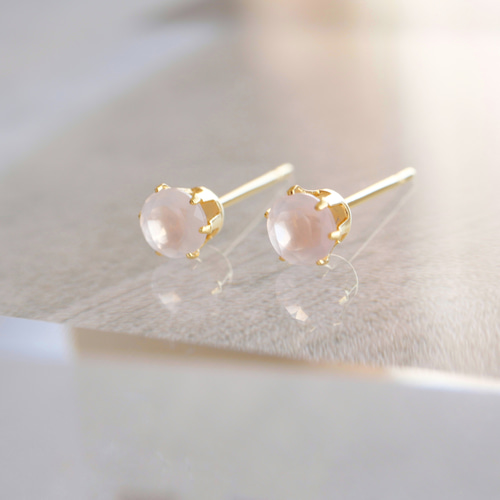 ローズクォーツの一粒ピアス 4mm つけっぱなしOK ローズクオーツ 金