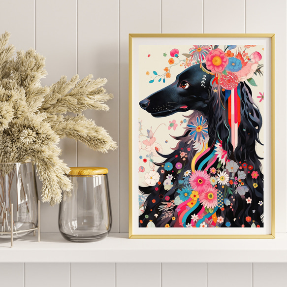 【花とアフガンハウンド犬の夢の世界 No.3】アートポスター 犬の絵 犬の絵画 犬のイラスト 8枚目の画像