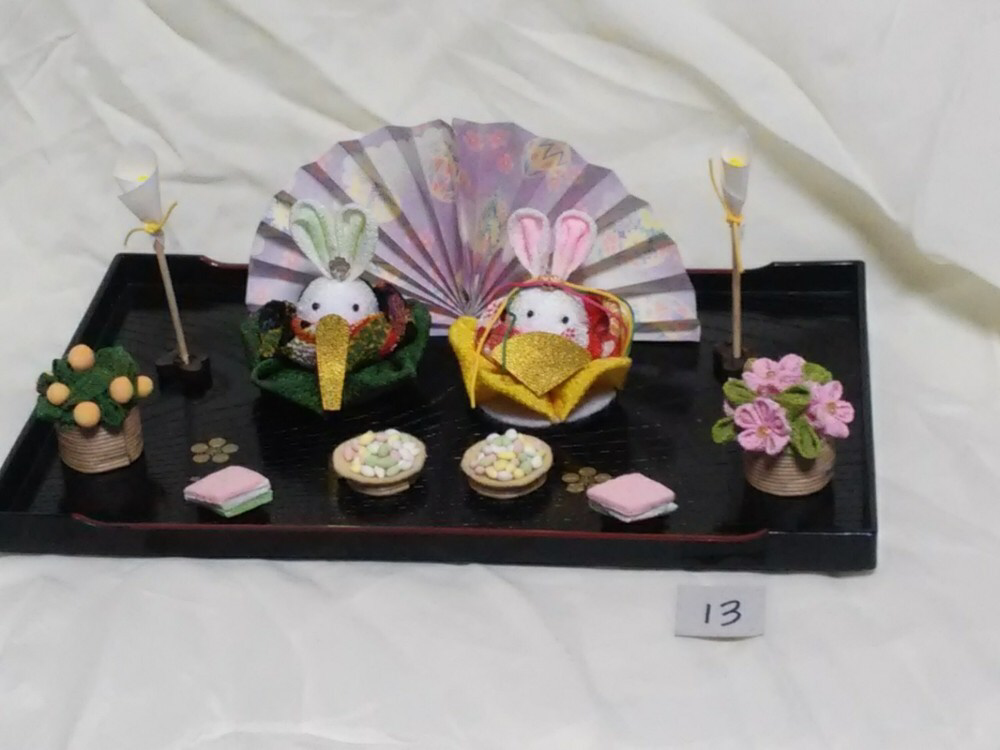 お値下げ❗️豆雛セット　うさぎのお雛様セット（13）初節句　桃の節句　ちりめんつまみ細工