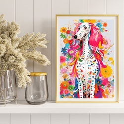 【花とアフガンハウンド犬の夢の世界 No.6】アートポスター 犬の絵 犬の絵画 犬のイラスト 8枚目の画像