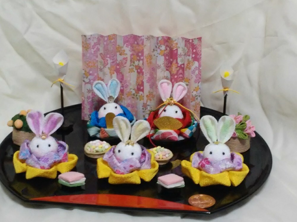 お値下げ❗️豆雛セット　うさぎのお雛様セット（0）初節句　桃の節句　ちりめんつまみ細工 5,040円