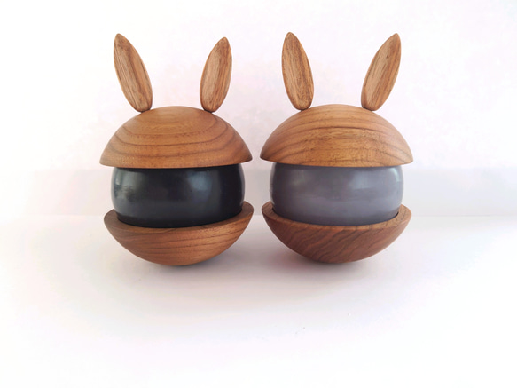 ウサギの耳がかわいい♡小物入れになる木製キャンドルカバー＆アロマキャンドルセット【サクラ×ぐれー】オリジナデザイン♡ 2枚目の画像
