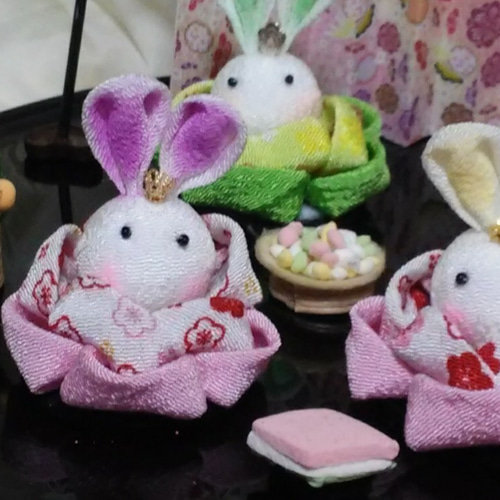 【美品】お雛様 桃の節句 豆雛セット うさぎのお雛様セット（11）初節句 桃の節句 ちりめん