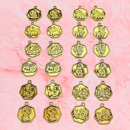 チャーム 12干支 4個 漢字 ハンドメイド 動物 手作り バック