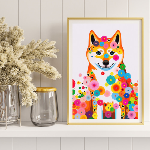 花と秋田犬の夢の世界 No.1】ジークレー版画＊名入れOK！アート