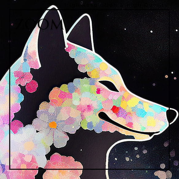 【花と秋田犬の夢の世界 No.2】アートポスター 犬の絵 犬の絵画 犬のイラスト 3枚目の画像