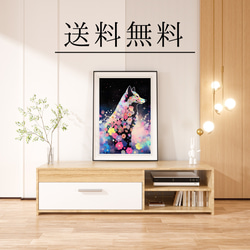【花と秋田犬の夢の世界 No.2】アートポスター 犬の絵 犬の絵画 犬のイラスト 4枚目の画像