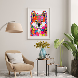【花と秋田犬の夢の世界 No.3】アートポスター 犬の絵 犬の絵画 犬のイラスト 7枚目の画像