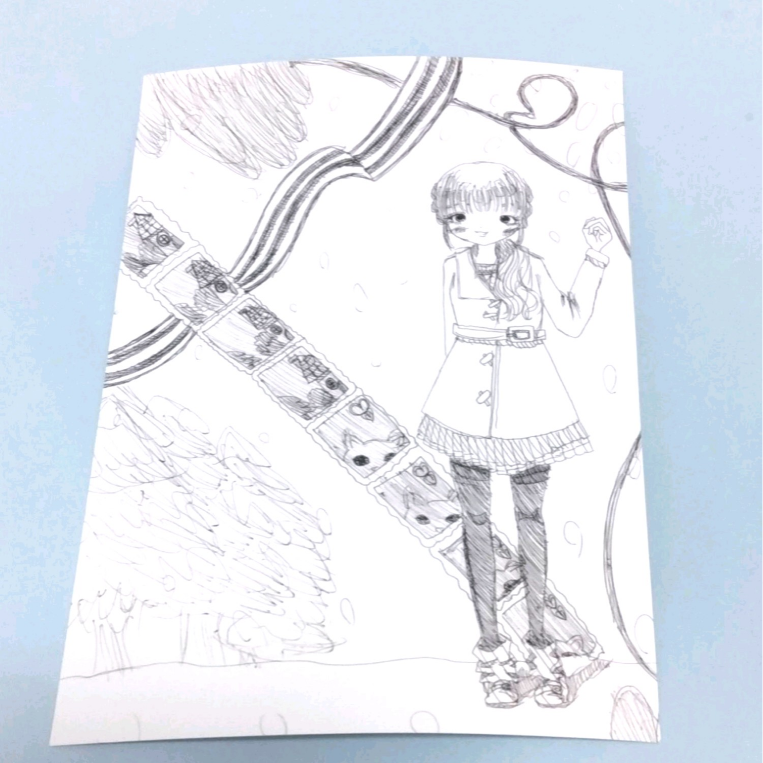 コートを着た女性のイラスト写真用紙