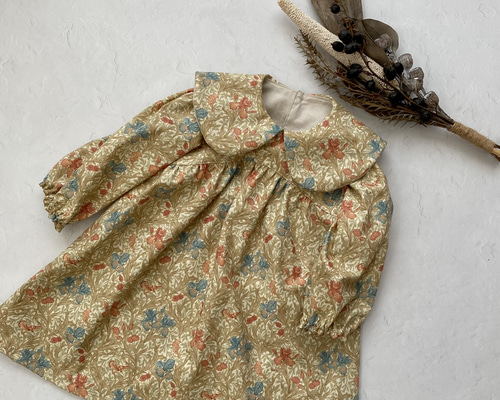 handmadeウィリアムモリス七分袖ワンピース（アイリス）free handmade