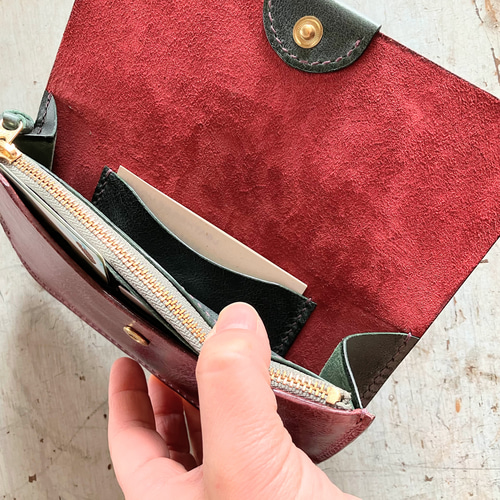 ハンドメイド 長財布 本革 二つ折り 牛革 レディース 手作り