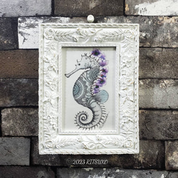 原画 1点もの タツノオトシゴ 額装付き ボールペン画 日本人作家