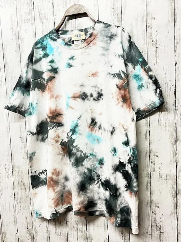 タイダイ染め Tシャツ　Lサイズ　グリーン×ブラウンミックス　ムラ染め　 Hippies Dye HD21-03 2枚目の画像