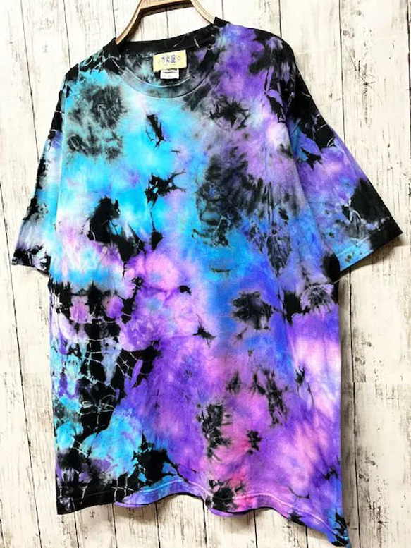 タイダイ染め Tシャツ　XLサイズ　ブラックミックス　ムラ染め　 Hippies Dye HD21-04 2枚目の画像