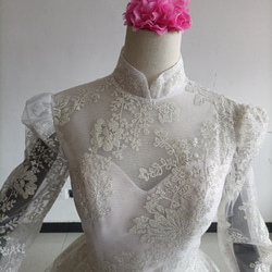 送料無料！ 憧れのドレス 総レース    キラキラグリッターチュール ウエディングドレス 華やかなトレーン 結婚式 花嫁 10枚目の画像