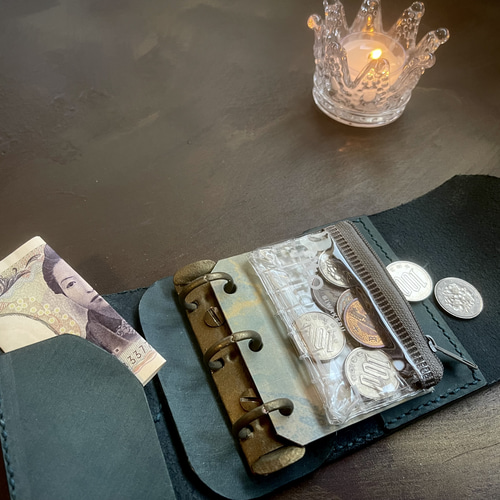 お財布手帳】 本革 システム手帳 ミニ3穴 手帳 財布 （水色） その他