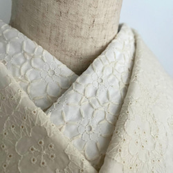 半衿 花の刺繍のコットンレース エクリュ オフ白にキナリ 半襟 洗える 綿レース 5枚目の画像