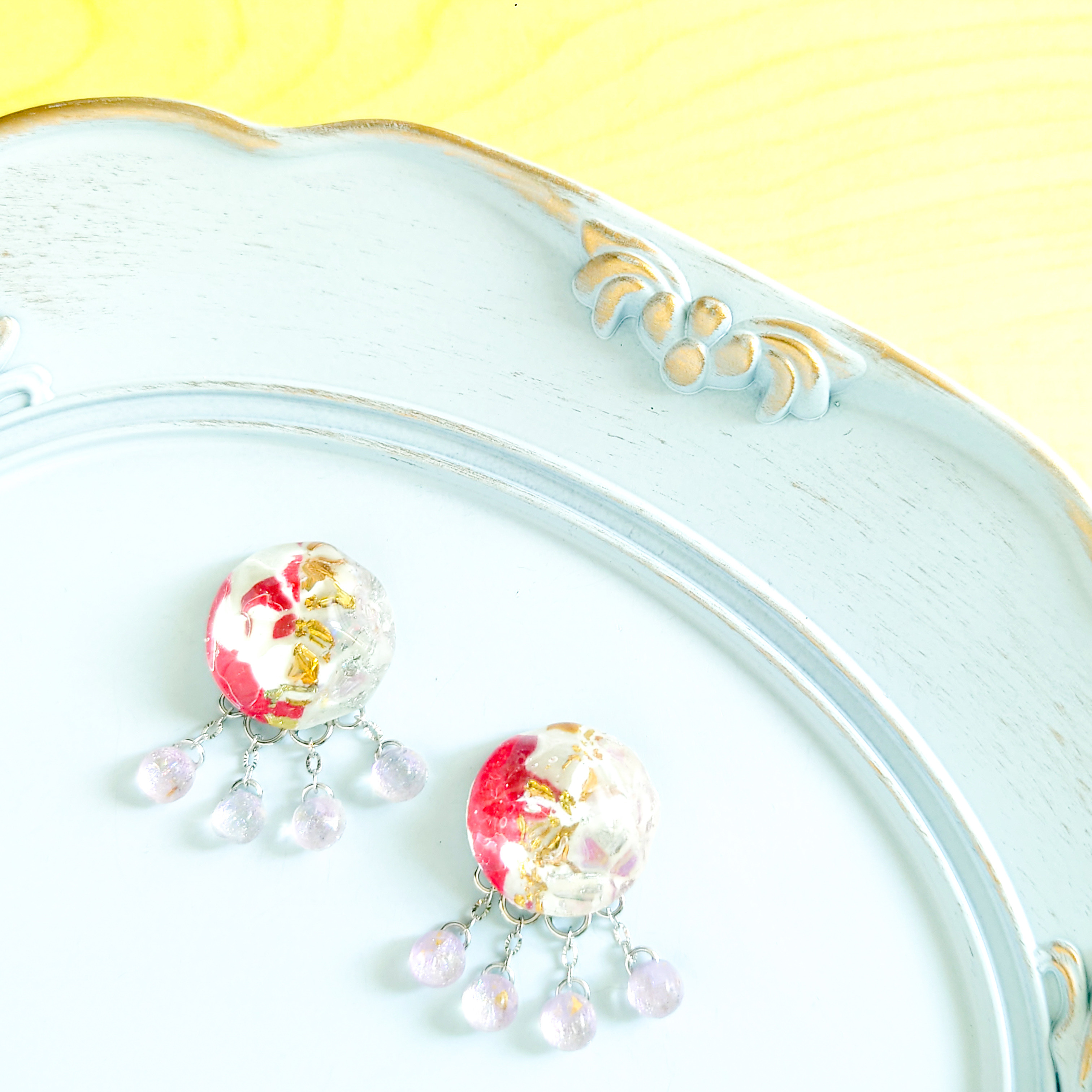 成人式 結婚式 旅行 着物 振袖 浴衣 / 和柄 紅白 梅 silver 大ぶり 揺れるピアス 和-nagomi-