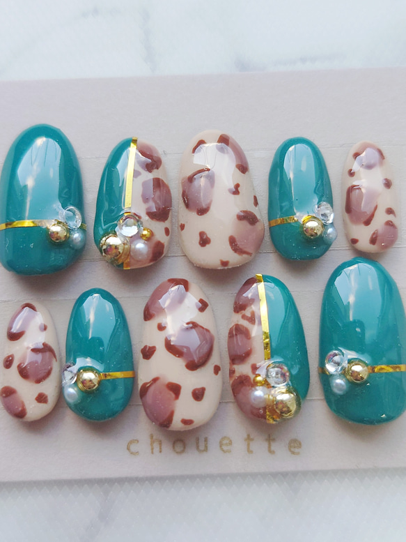 ネイルチップ つけ爪 ヒョウ柄 レオパード ギャル ワンホン 韓国 量産  