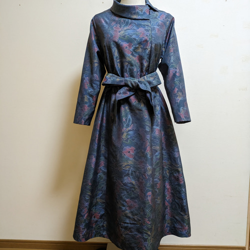 SOLD 着物リメイク ワンピース 大島紬 M〜L ワンピース さらあお SOLD 着物リメイク ワンピース 大島紬 M〜L ワンピース さらあお