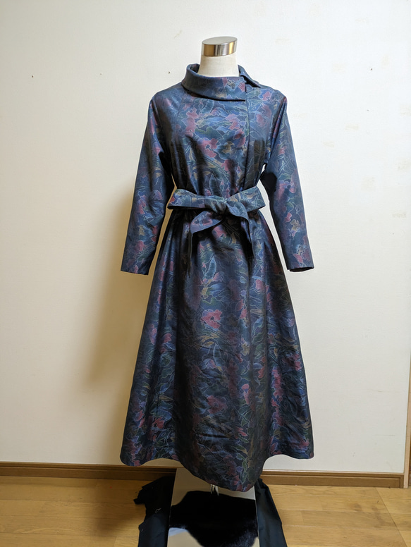 SOLD　着物リメイク　ワンピース　大島紬　M〜L 