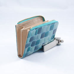 エナメルクロコ　L字ファスナー　コンパクト財布　ブルー 3枚目の画像