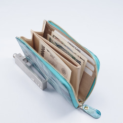 エナメルクロコ　L字ファスナー　コンパクト財布　ブルー 5枚目の画像