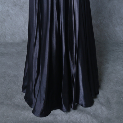オーバースカート ブラック ストレッチ 滑らか ロング 光沢感 2次会 前  