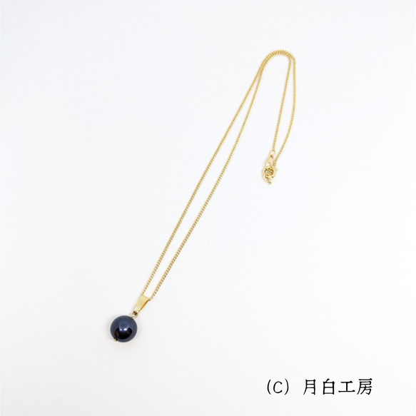 NO.80　クリスタルパール【ナイトブルー/10mm】1粒ネックレス 4枚目の画像