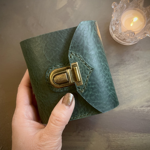 お財布手帳】 本革 システム手帳 ミニ3穴 手帳 財布 （グリーン