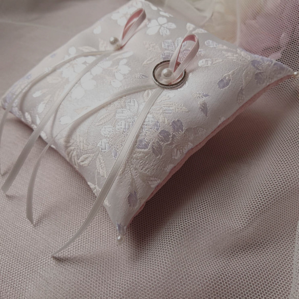 【和婚】西陣金襴生地  桜  和風リングピロー ピンク 4枚目の画像
