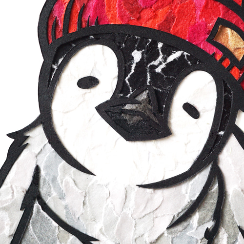 ちぎり絵×切り絵】原画アート 『co-co（ペンギンのココ）』 絵画 紙の
