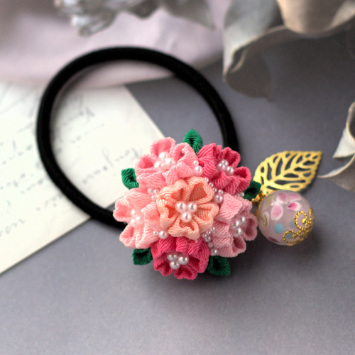 ❁つまみ細工桜＆とんぼ玉ヘアゴム❁つまみ細工髪飾り和風