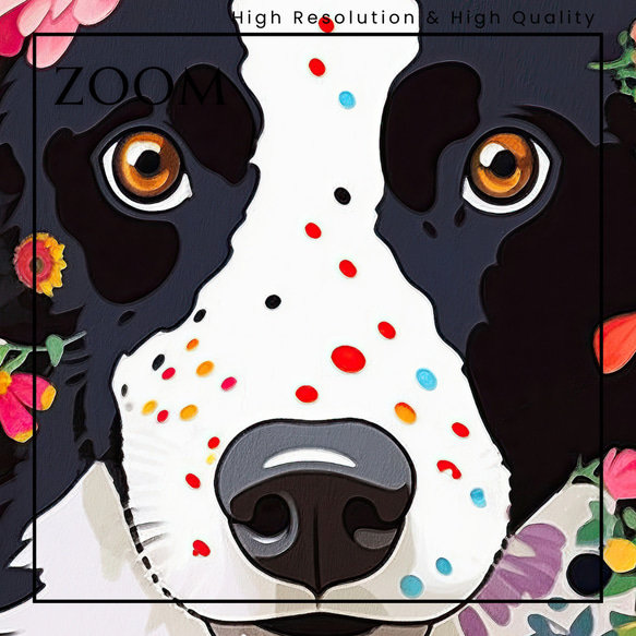 【花とボーダーコリー犬の夢の世界 No.1】アートポスター 犬の絵 犬の絵画 犬のイラスト 3枚目の画像