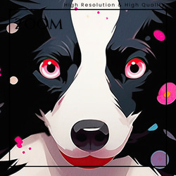 【花とボーダーコリー犬の夢の世界 No.3】アートポスター 犬の絵 犬の絵画 犬のイラスト 3枚目の画像