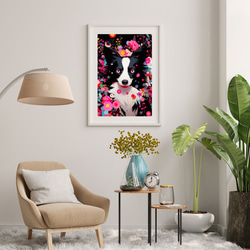 【花とボーダーコリー犬の夢の世界 No.3】アートポスター 犬の絵 犬の絵画 犬のイラスト 7枚目の画像