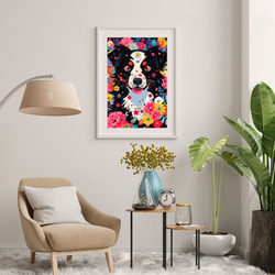 【花とボーダーコリー犬の夢の世界 No.4】アートポスター 犬の絵 犬の絵画 犬のイラスト 7枚目の画像