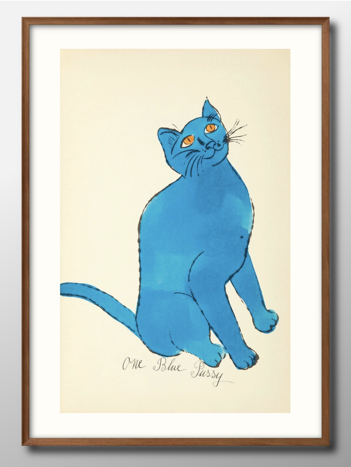 原画 額縁付 絵 猫 動物 アート 一点物 手描き 『ブルー』 癒し