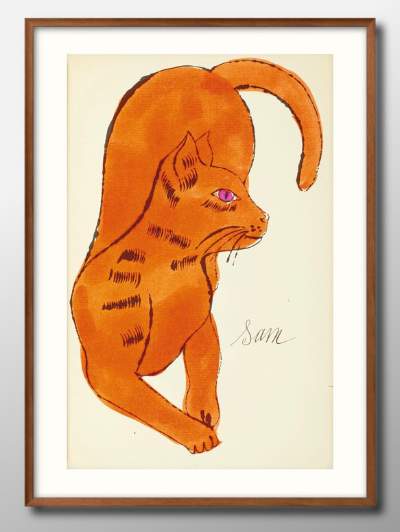 12469□アートポスター 絵画 A3サイズ『猫 ネコ オレンジ
